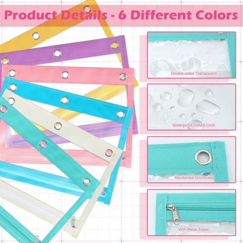 Image of Lincia 36 Pack Pencil Pouches for 3 Ring Binder with Zipper Bulk Binder Pencil Bags, 6 Colors, Binder Pencil Case with Double Sided Clear Window for College Office Supplies(Macarons)
