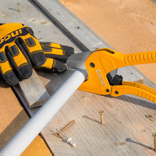 Image of INGCO PVC Pipe Cutter, 3-42mm INGCO Heavy Duty Plastic Pipe Cutter,4CR13 Tube Cutter, New Unique Handle Design, One-Hand Fast Pipe Cutting Tool for PVC PPR PE PEX Pipe and Other Plastic Pipe