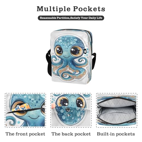 Crossbody Bag Cute Blue Octopus Messenger Bag for Women Men Purse Shoulder Bag Satchel Bag with Adjustable Strap 214B92552