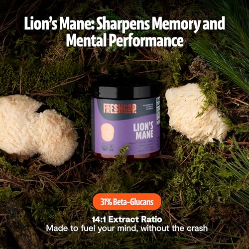 Image of FreshCap Mushrooms Premium Organic Lions Mane Powder - 14:1 Fruiting Body Extract with 31% Beta-Glucans - 3rd-Party Tested Nootropic for Clarity, Focus & Cognitive Support (60 Servings)