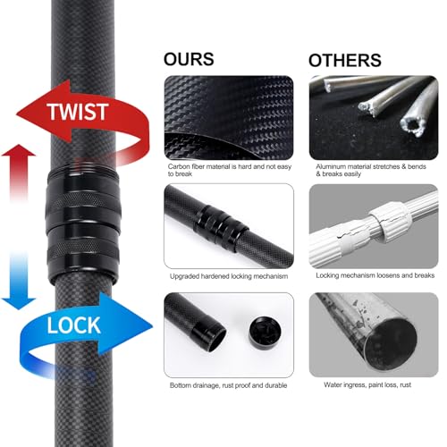 Image of Carbon Fiber Extension Pole, 1.9 to 9.8 ft Lightweight Telescoping Pole with Threaded Metal Tip for Paint Roller, Cobweb Duster, Window Cleaning & High Dusting