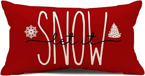 Miniatura 20 de Funda de almohada de Navidad, decoraciones navideñas, funda de cojín para sofá, diseño rústico de granja, 30.5 x 50.8 cm (Rojo, 30.5x50.8 cm)
