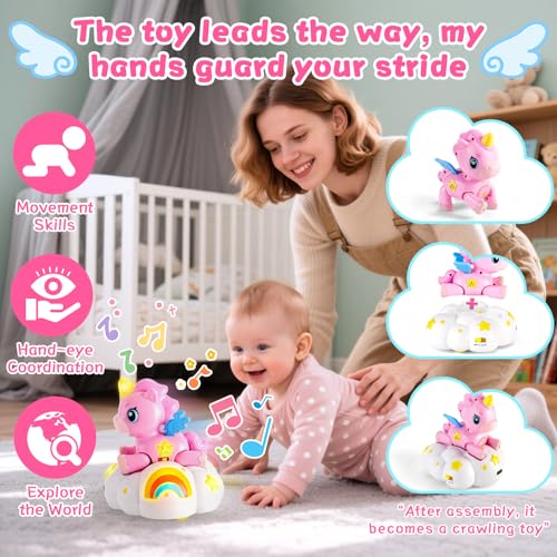 Jouet Bébé Licorne Nuage 2-en-1, 3 Étapes de Développement pour Le Temps sur Le Ventre et la Rampante, avec Lumières et Musique, Jouet Sensoriel Détachable, Idée Cadeau (Noël/Anniversaire) 6-36 Mois – Image 5