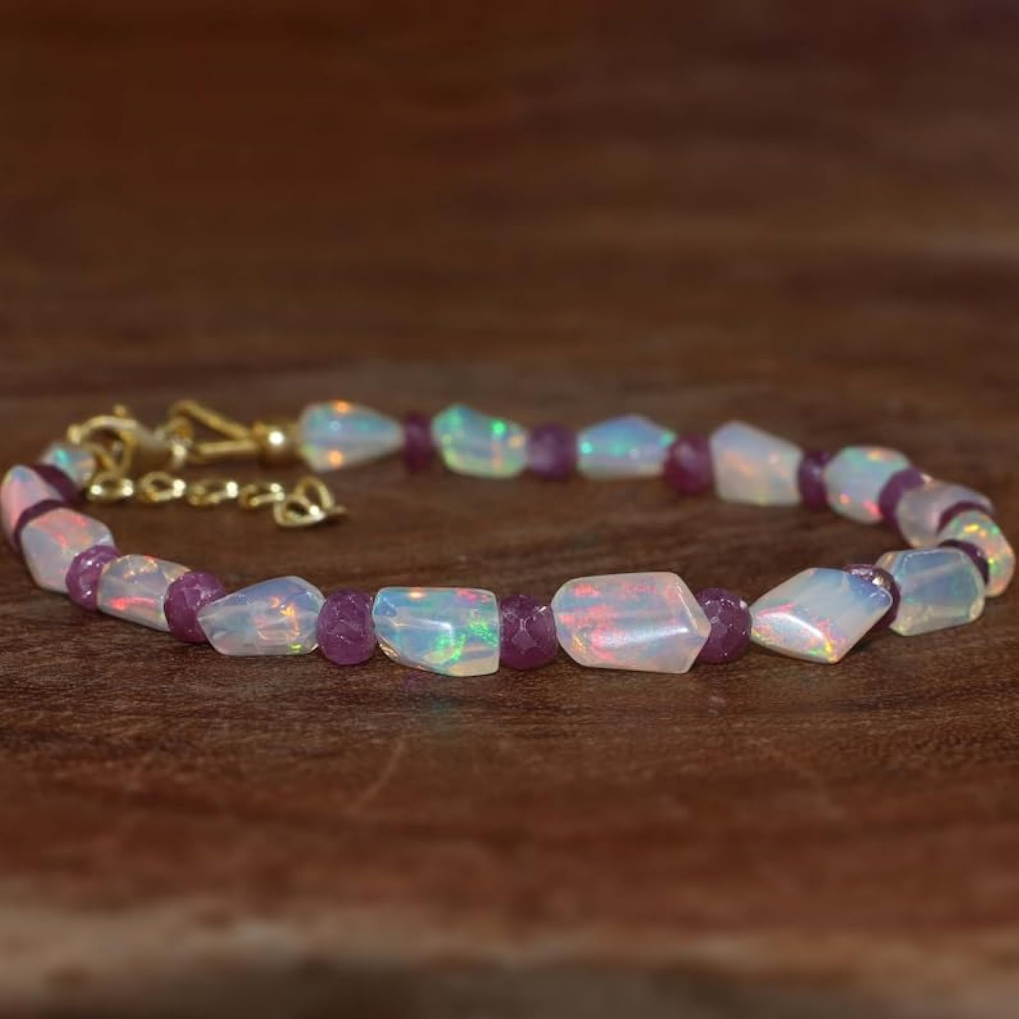 Ethiopian Opal Tumble Beaded Bracelet, Adjustable Multicolor