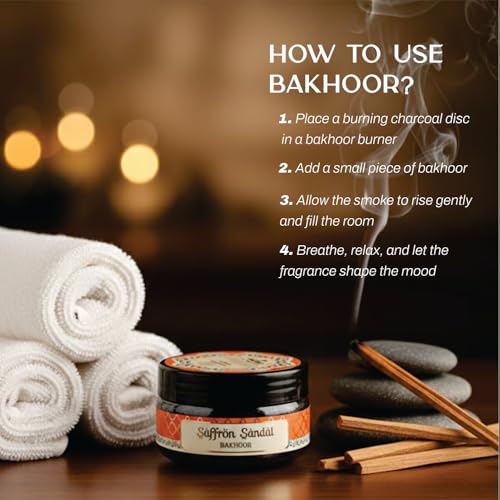 Image of Devdarshan Saffron Sandal Bakhoor (50g) Pack of 1| Premium Long-Lasting Oriental Aroma | Natural Resin for Home Fragrance, Meditation & Relaxation | Luxurious Scented Bakhoor