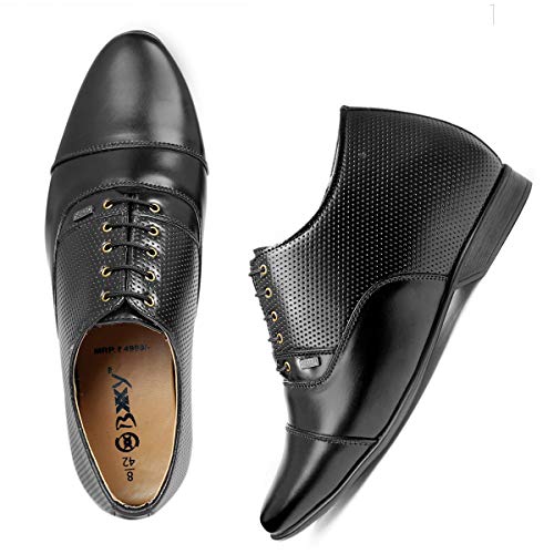 Image of BXXY 9 cm (3.5 Inch) Height Increasing Casual Shoe Oxford Lace-Up Semi Brogue l Patent Faux Leather Shoes