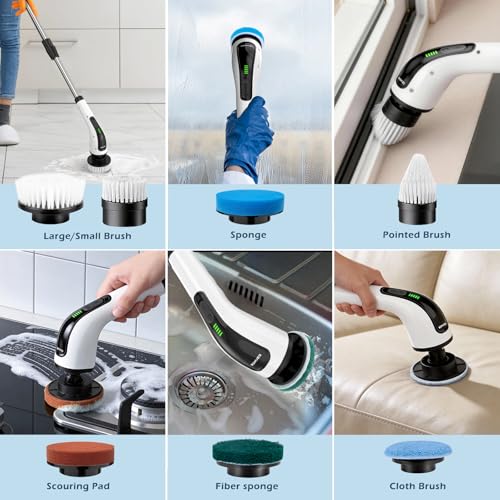 Image of Bomves Electric Spin Scrubber, Cordless Cleaning Brush Scrubber for Home, Multi Replaceable Brush Heads-90Mins Work Time, 3 Adjustable Size, 2 Speeds for Bathroom Shower Bathtub Glass Car