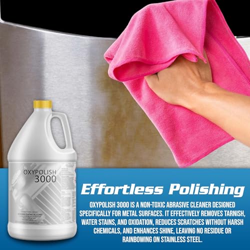 OxyPolish 3000 - Metal Stain and Oxidation Remover, for Stainless Steel, Aluminum, Chrome, Removes Water Stains, Oxidation, Corrosion with Minimal Effort, Heavy-Duty Cleaner and Restorer - 1 Gallon