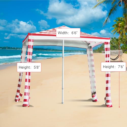 Crown Shades U49B 6.5'X6.5' Beach Cabana Easy Setup Pop Up Tent Sun Shelter Beach Shade With One Sidewall And More Pockets, Red thumb #2