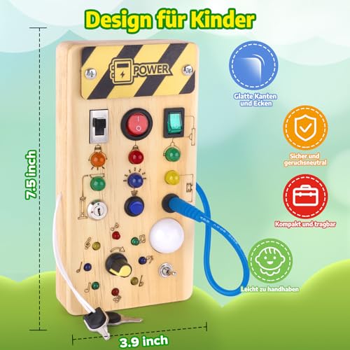 Hoarosall Montessori Busy Board Spielzeug mit LED Lichtschalter Activity Board Holzspielzeug ab 1 Jahr Motorikspielzeug Sensorik Spielzeug Lernspielzeug für Babys und Kleinkinder ab 1 2 3 Jahre
