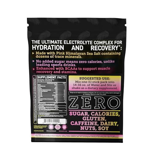 Image of Enhanced Electrolyte Powder Stick Packs (Lemon Berry | 20 Packets) w / 0 Sugar +BCAAs +B-Vitamins Electrolyte Supplement w Potassium Zinc & Magnesium for Hydration - Keto Electrolytes