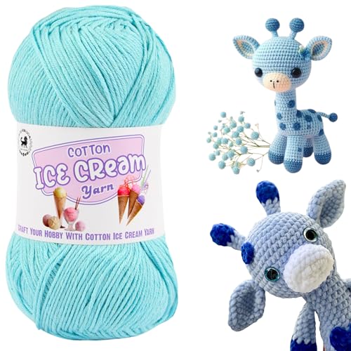 Image of NESTNHAVEN Cotton Ice Cream Yarn - (100g, 250m)- Luxury Yarn for Amigurumi, Embroidery, Toys, Garments, Flowers and Hobby Projects (Turquoise Blue)