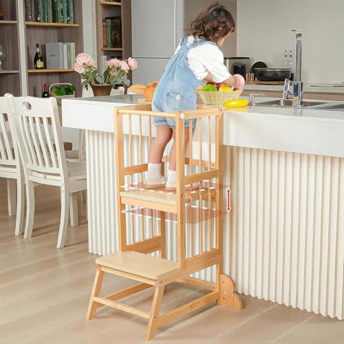 Toddler Tower Kleinkind-Turm Tritthocker Lernhocker Maltafel Naturholz