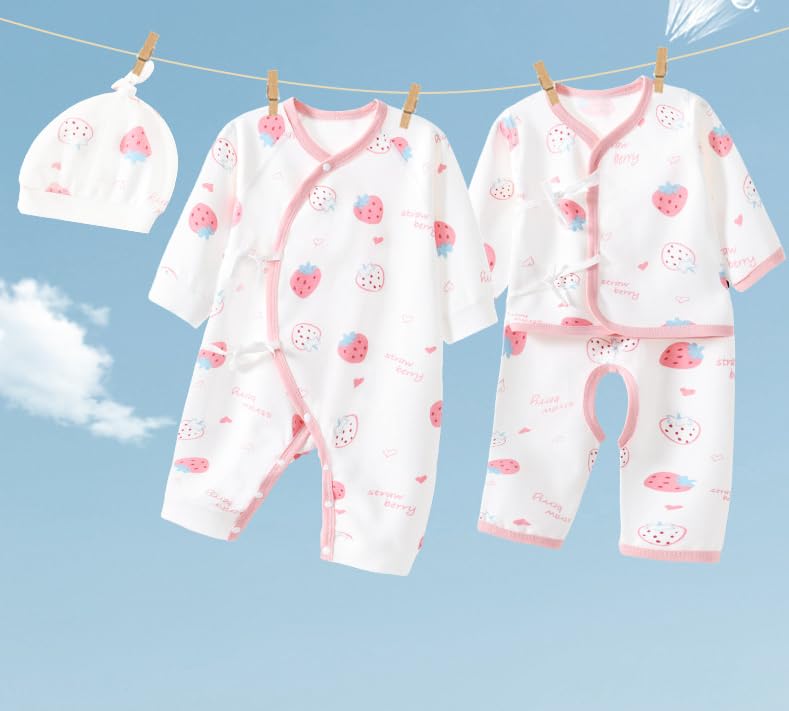 Newborn Baby Layette Gift Set Strawberry Design Clothes Set 25 Piece for Baby Girls Newborn Infant Essentials Must Haves(Pink,3-6M)