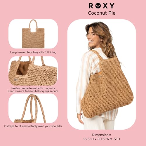 Image of Roxy Women's Beach Tote Bag | Travel | Vacation | Straw | Lightweight | Breathable, Coconut Pie - Natural