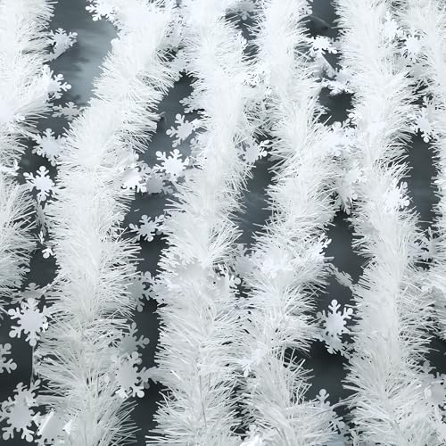 Tallgoo Guirnalda Navidad Blanco Copos Nieve Guirnalda Abeto, oropel Blanco Invierno Guirnalda Nieve Colgante árbol Navidad de Nieve de Invierno Colgante Guirnalda de para Puertas chimeneas,5 x 2M