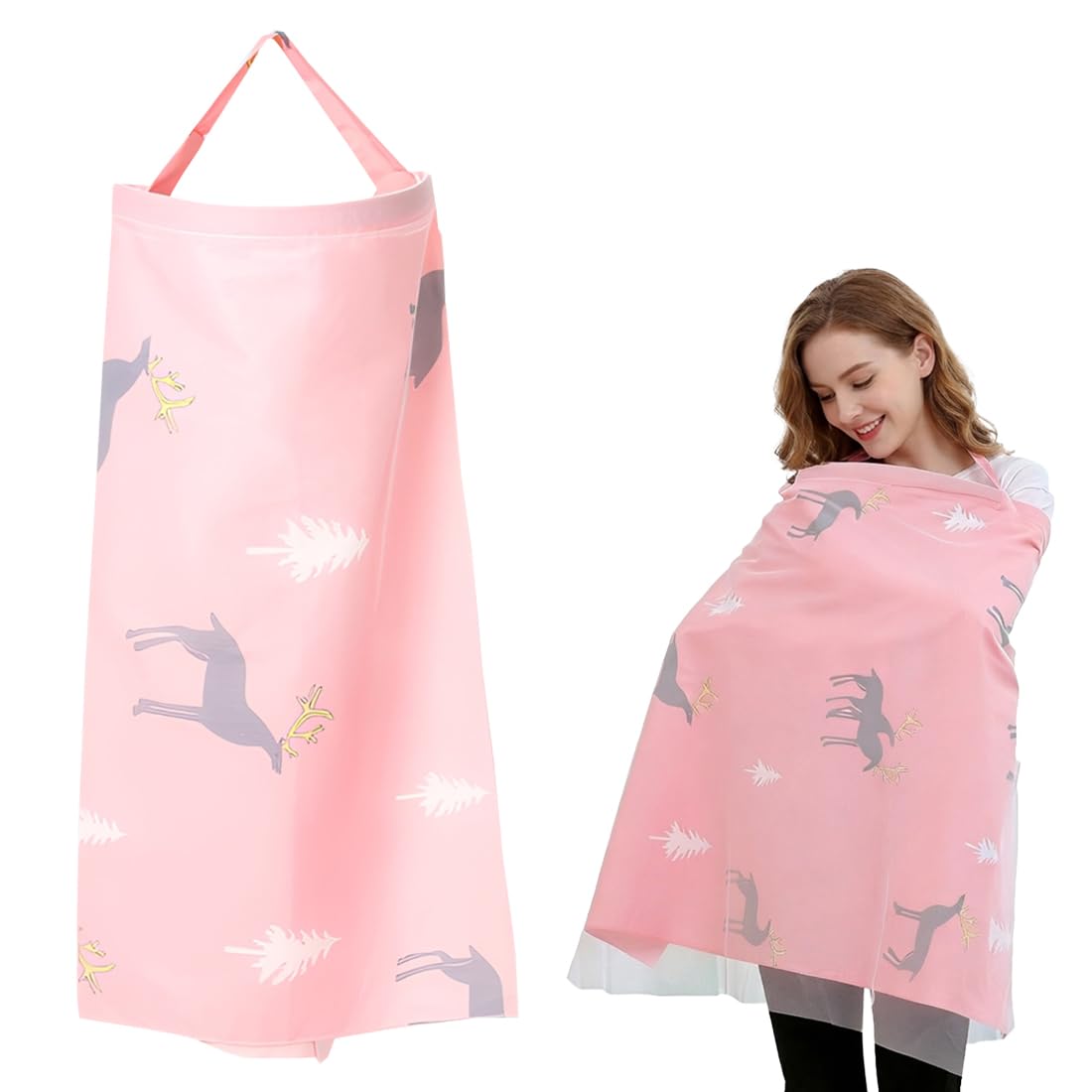 Cómodo Pañuelo de Lactancia, Chal con Correas Ajustables, Cobertura Completa de 360 Grados, Suave y Amigable con la Piel, Usado como Funda de Mosquitera para Cochecito de Bebé (Rosa)