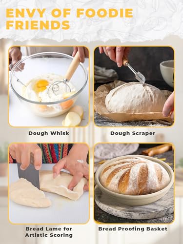 Image of Dutch Oven Bread Baking Pot with Lid 6QT Enameled Cast Iron Oven, Gradient Red Design & Complete Sourdough Kit (Banneton Basket, Dough Tools, Silicone Sling) for Artisan Bread Making