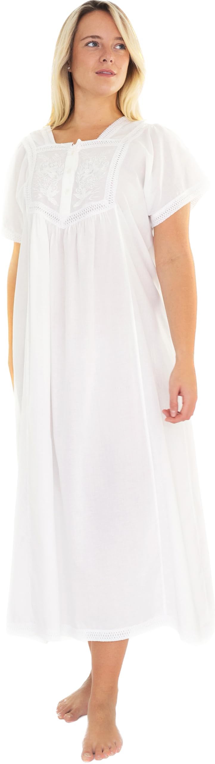 Lunn Antiques Women's White Victorian Style Front Panel Nightdress | One Size, 100% Cotton