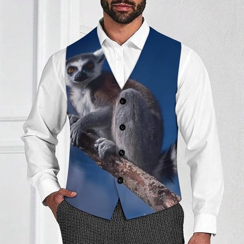 Ringtailed Lemur Cute Suit Vest for Men Waistcoat Dressy V Neck Button Down Sleeveless Business Jacket Coat4