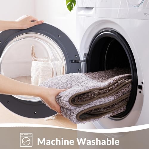 Tapis de bain en microfibre long brun pour douche et décoration - 7