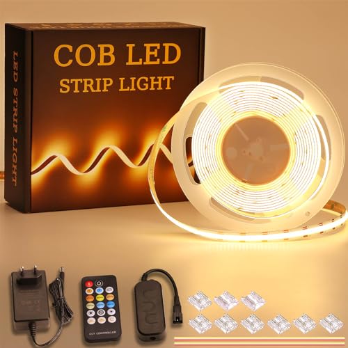 TOPAI 24V COB LED Streifen 5M Set CCT Dimmbare 2700K-6500K Warmweiß Kaltweiß COB LED Strip Lights Mit Netzteil und RF Fernbedienung für Schlafzimmer Küche TV Spiegel DIY Beleuchtung