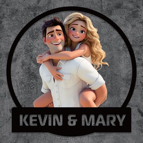 PSUNEY Letrero de Pared de Madera con Diseño de Caricatura Personalizada Foto en 3D Estilo Dibujos Animados