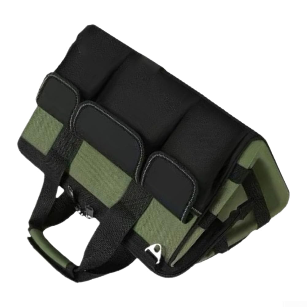 Bolsa de Herramientas para profesional Base Rígida 600D Oxford Gran Capacidad con 8 Bolsillos para Electricista Carpintero 45cm(Army Green)