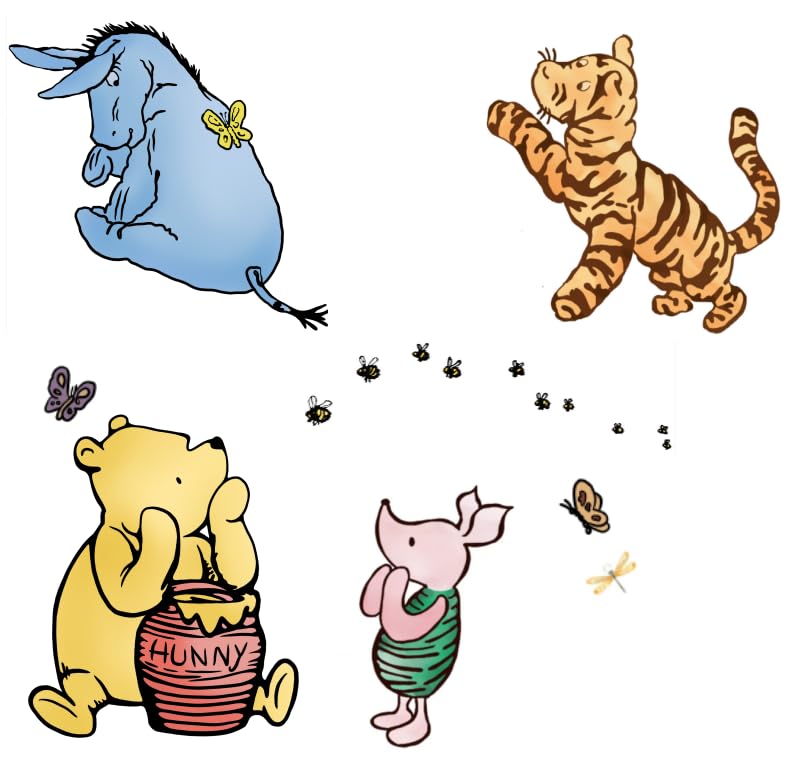 Image of Large Classic Winnie Pooh Wall Decals for Baby Nursery Room Decor,Vintage Winnie Pooh Wall Decor Stickers for Kids Bedroom