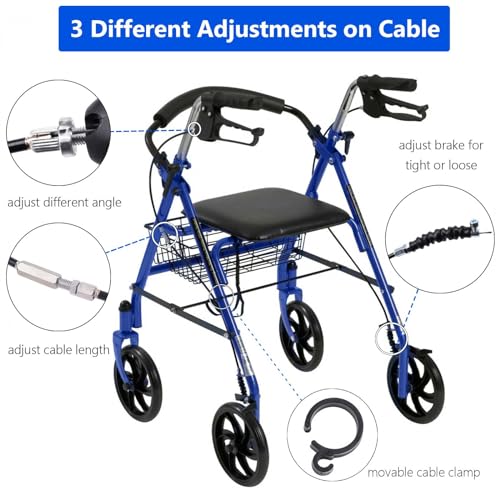 Image of Hand Brake with 41'' Cable Compatible with Medline Lumex 4-Wheel Folding Drive Rollator Rolling Walker Transport Wheelchair Mobility Knee Walkers Senior Medical Accessories