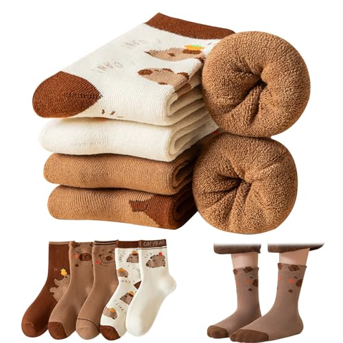 FOSDICK 5 Pares Capibara Calcetines Niño, Dibujos Animados Animales Calcetines Sin Costuras Niños, Espesado Socks Rizo, Capibara Calcetines Termicos Invierno para Niña Niño 5-10 Años Talla Única 26-30