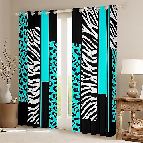 Homemissing Leopard Zebra Curtains for Bedroom Living Room Kids Cheetah Teal White Black Blackout Curtains(30%-50%) Animal Print Window Dreapes Safari Window Treatments W52*L63 - Image 2