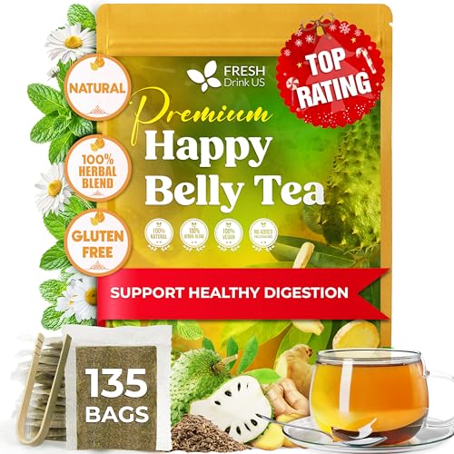 Image of FreshDrinkUS, Premium Happy Belly Tea | 135 Tea Bags | Herbal Tea Blend with Soursop Leaves, Ginger, Fennel Seed, Lemon Balm, Cinnamon, Papaya Leaves & Rose Hip - Naturally Caffeine Free. Sugar Free