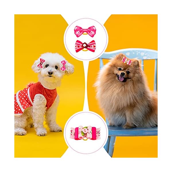Mtlee 12 pieces small dog hair bow rubber bands cute puppies hair bows pink doggies cat topknot pet headdress with rhinestones dog grooming bowknot pet hair accessories for puppy kitten - image 5