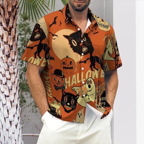 QIVICIMA Mens Halloween Christmas Shirts Funky Button Down Shirts Party Aloha Shirt Santa Print Holiday Hawaiian Tops3