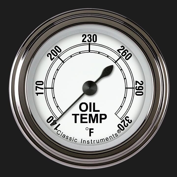 Classic Instruments CW128SLF Classic White 2-1/8"" Oil Temperature Gauge Full Sweep