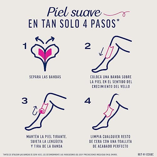 Miniatura 4 de Veet Expert Bandas de Cera Fría Depilatoria para Depilación de Piernas y Cuerpo, con Manteca de Karité, 16 tiras (Paquete de 2)
