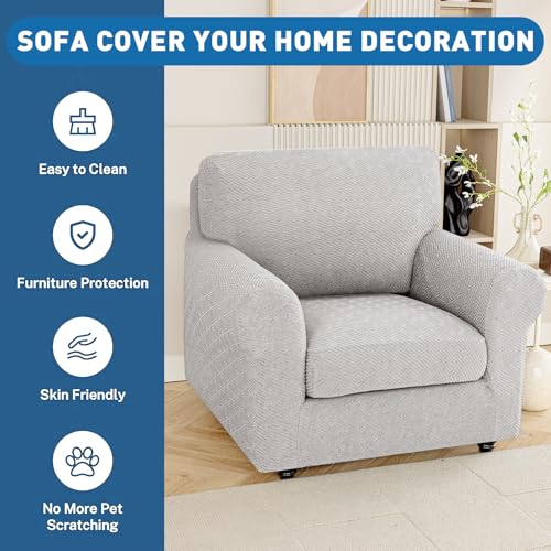 XINEAGE Couch Cushion Covers Seat Cushion Cover Thick Stretch Sofa Slipcovers 1 Piece Individual Couch Covers with Elastic Bottom(Single Seat Cushion/Backrest,Silver Grey)