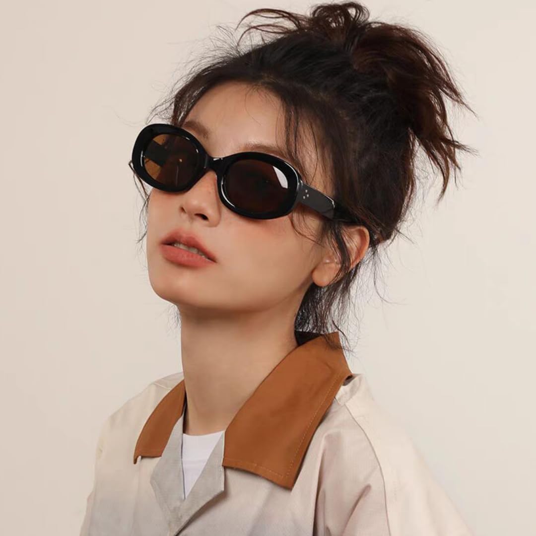 Trend - Gafas de sol ovaladas para mujer, con remaches redondos, marco rosa intenso, gris degradado