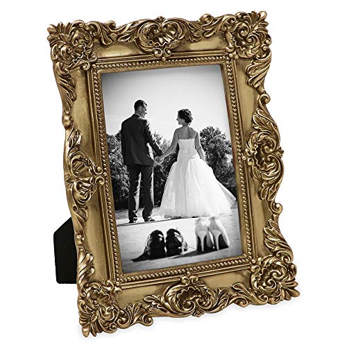 Laura Ashley 4X6 Gold Ornate Textured Hand-Crafted Resin Picture Frame With Easel & Hook For Tabletop & Wall Display, Decorative Floral Design Home Décor, Photo Gallery, Art, More (4X6, Gold) #TOP4