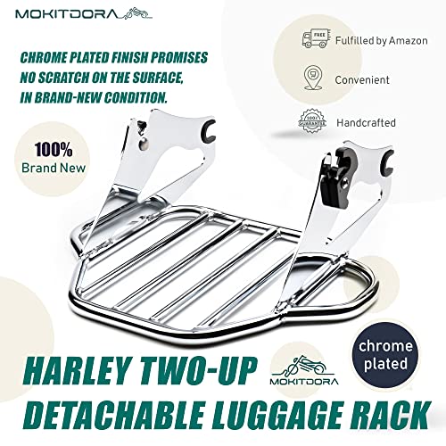 Mokitdora Detachable Two-Up Luggage Rack Mounting Rack Compatible With Harley Touring Road King Road Glide Street Glide Electra Glide 2009-2023, Chrome #TOP2