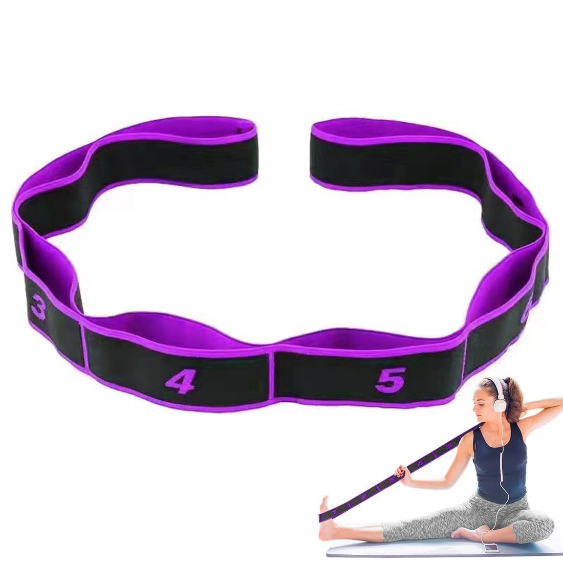GVSS Lot 2 Ceintures De Yoga élastiques – 8 Boucles De Résistance, Ajustables, En Soie De Latex Et Coton Polyester – Violet, Pour Pilates, Danse Et Fitness