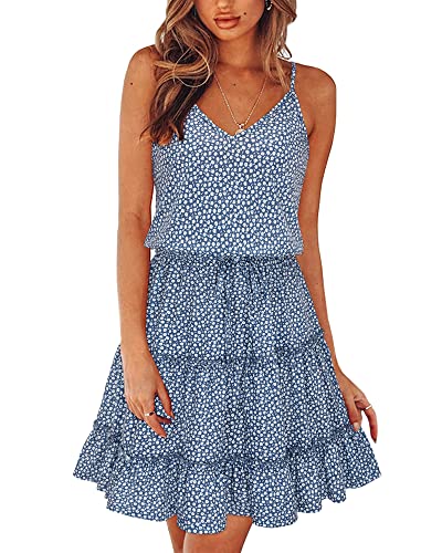Image of Newshows Women's Summer Casual Dress Cute A Line Ruffle Hem Flattering Fit Beach Vacation Sundress