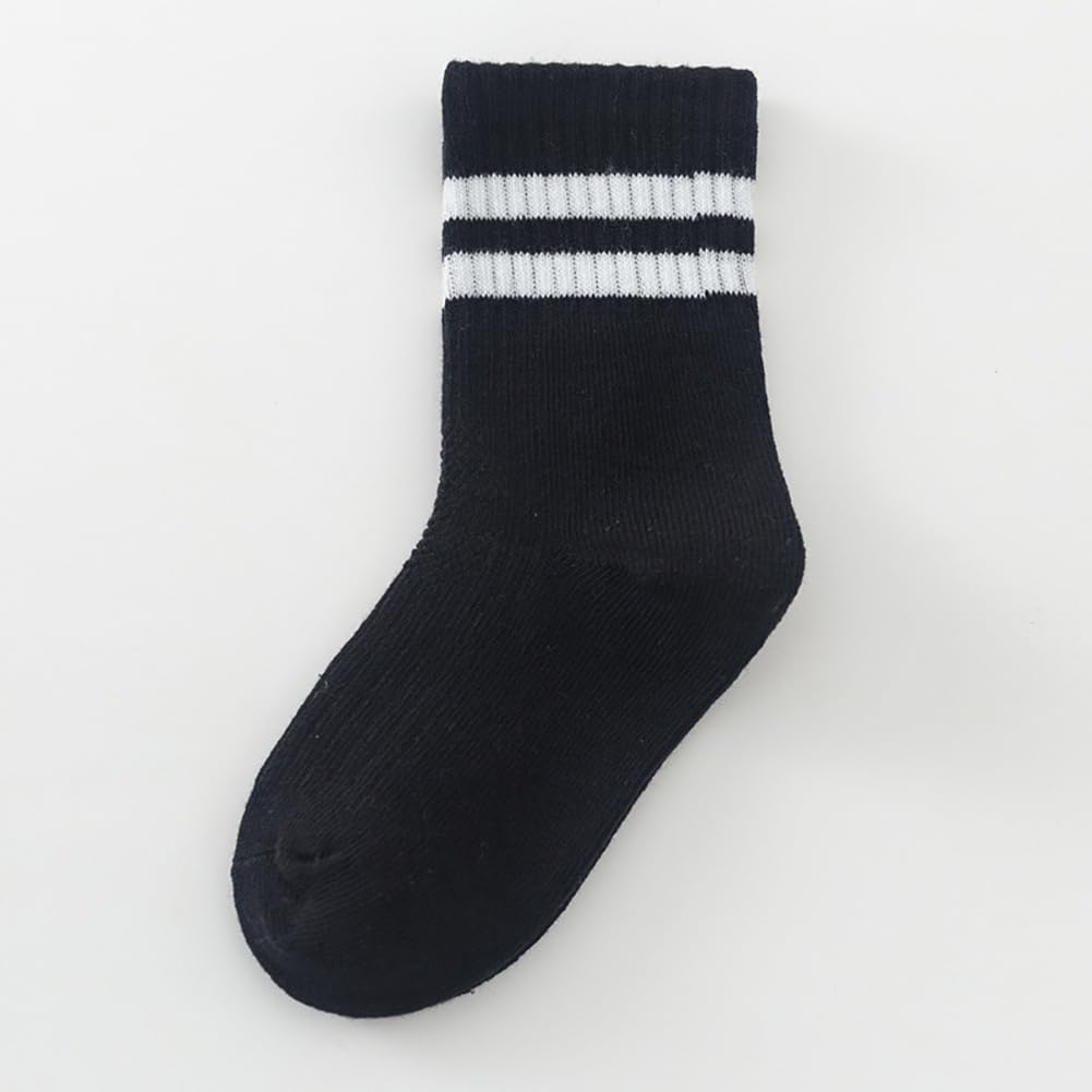 GSHLLO 3 Pairs Kids Sport Crew Socks Striped Top Sports Socks School Athletic Socks Casual Stretchy Socks Training Socks 4-6 Years
