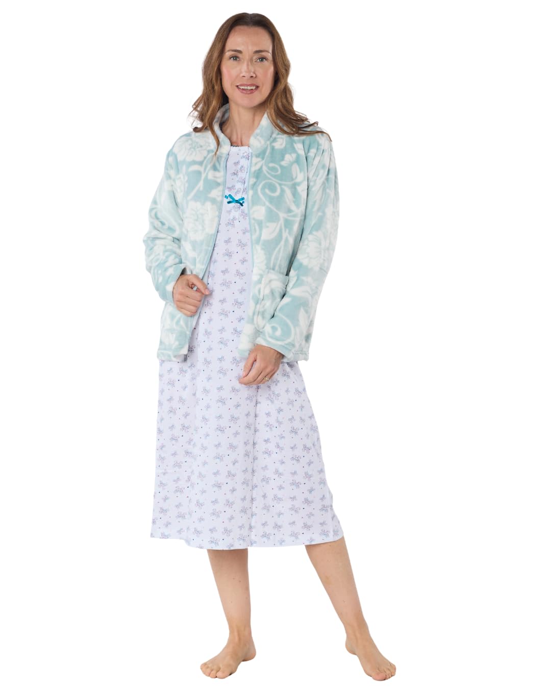 Elegance - Giacca da letto da donna, in pile, a maniche lunghe, con