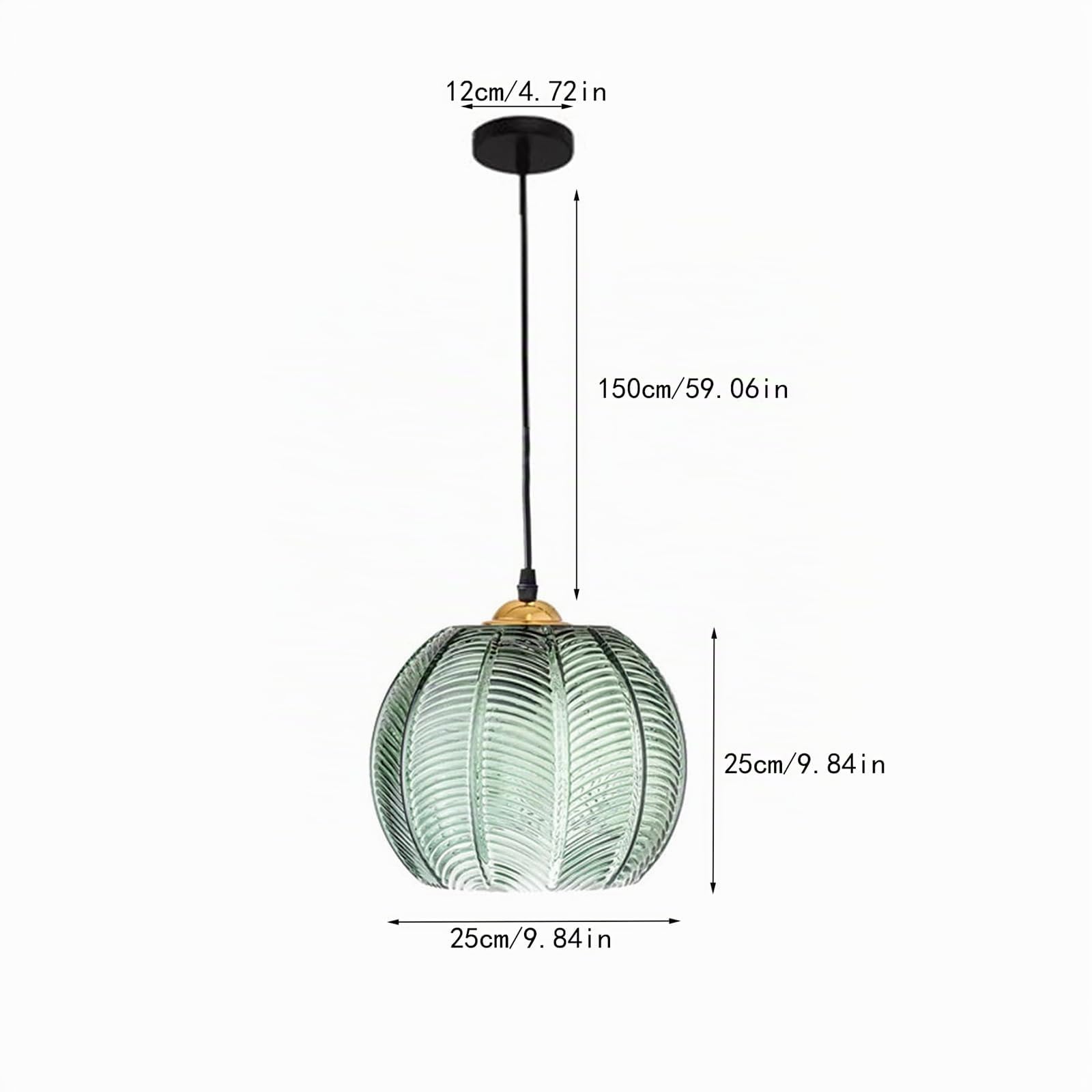 Suspension Vintage en Verre Vert 15cm Lampe Suspendue Boule Luminaire Intérieur pour Salle à Manger Cuisine Îlot Chambre Couloir Bar (Vert, 25cm)
