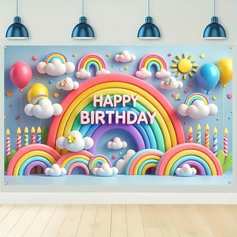 BlissYard Rainbow Birthday Banner Cover