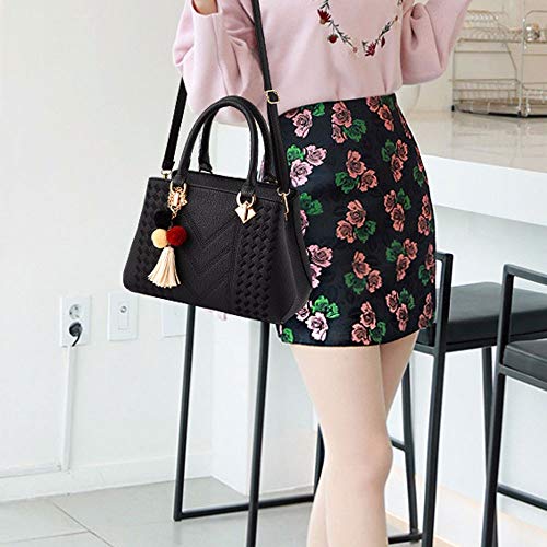 Ladies Handbags New Trend PU Embroidered line Handbags Shoulder Bag Leather Fashion Diagonal Package (Color : Brown, Size : Large)2