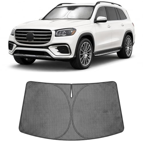 Image of Proadsy Windshield Sun Shade Custom Fit Mercedes-Benz GLS-Class SUV 2020-2026 Ice Crystal Black Front Window Sunshade UV and Heat Blocker Keeps Car Cooler for Summer Parking and Daily Use