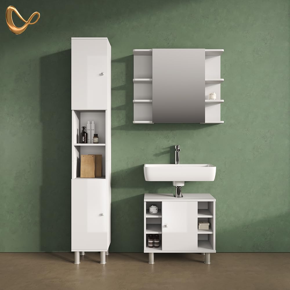 Livinity Meuble mi-Haut de Salle de Bain Fucino Blanc Brillant 30x190cm
